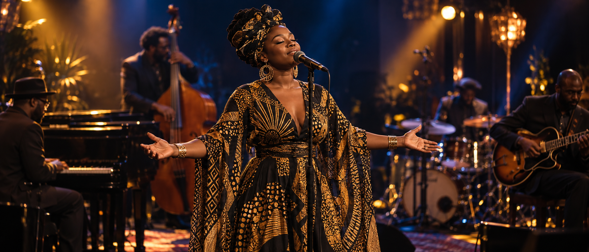 Singer performing on a warmly lit stage